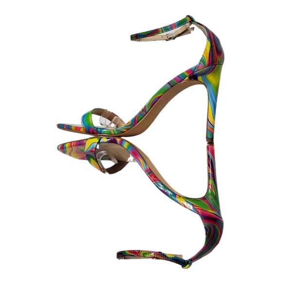 Rouge Helium Groovy Patent Neon Multicolor Square Toe Sandals Heels Sz 10 - Picture 10 of 13